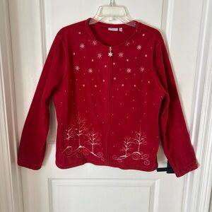 Croft & Barrow Red Snow Flake Zip Front Fleece Jacket Sweater Women’s PXL